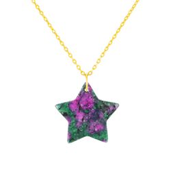 Colgante Plata Dorada COM0145DORZ Estrella Piedra Mineral Rubí Zoisita