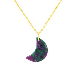 Colgante Plata Dorada COM0146DORZ Luna Piedra Mineral Rubí Zoisita