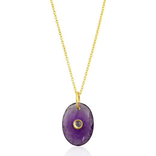 Colgante Plata Dorada COM0151DOAM Piedra Mineral Amatista