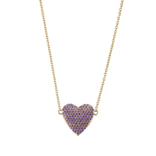 Colgante Plata Dorada Corazón Circonitas Moradas 14mm COZ0299DOZA 35+10cm
