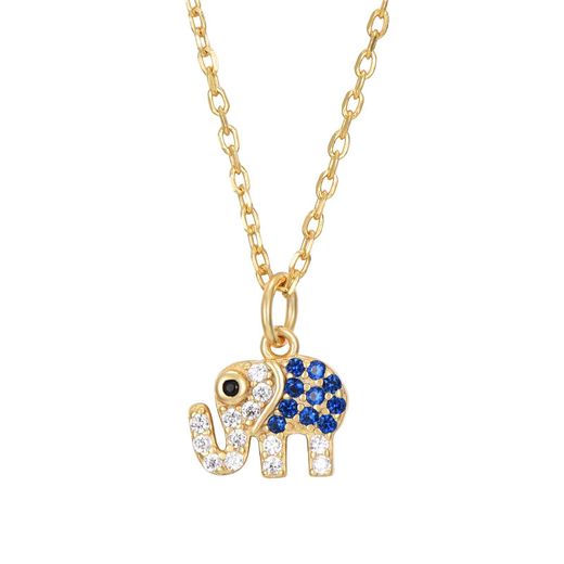 Colgante Plata Dorada Elefante Circonitas Azules 8,5x6,5mm COZ0301DO 38+4cm