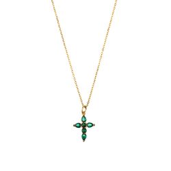 Colgante Plata Dorada Mujer 17x13mm COZ0378DOZV Cruz Circonitas Verdes