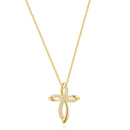 Colgante Plata Dorada Mujer 19mm COZ0410DO Cruz Circonitas