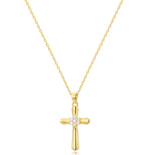 Colgante Plata Dorada Mujer 21mm COZ0409DO Cruz Circonitas