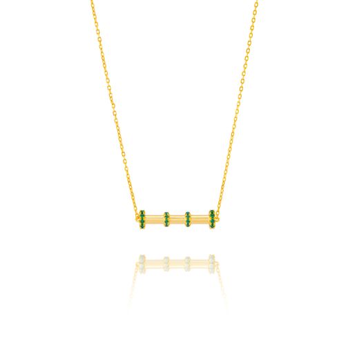 Colgante Plata Dorada Mujer 24mm COZ0392DOZV Barra Circonitas Verdes