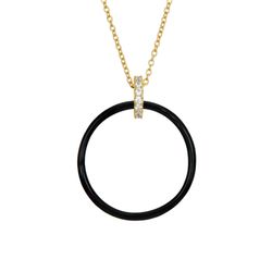 Colgante Plata Dorada Mujer 27mm COZ0328DOEN Círculo Enamel Negro Circonitas