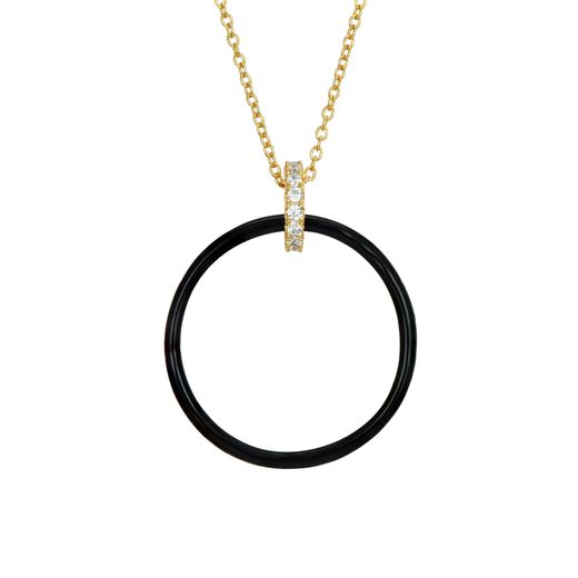 Colgante Plata Dorada Mujer 27mm COZ0328DOEN Círculo Enamel Negro Circonitas