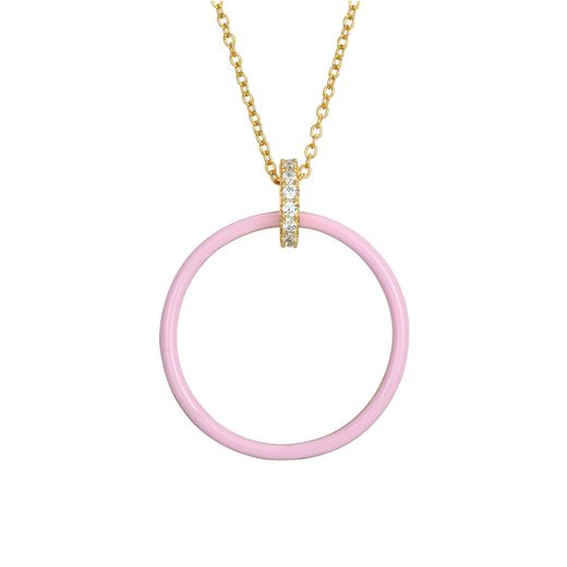 Colgante Plata Dorada Mujer 27mm COZ0328DOEP Círculo Enamel Rosa Circonitas