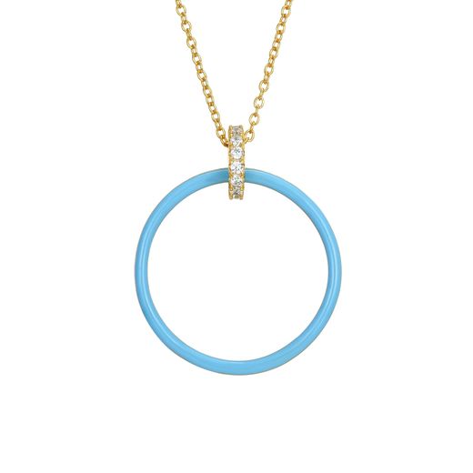 Colgante Plata Dorada Mujer 27mm COZ0328DOET Círculo Enamel Turquesa Circonitas