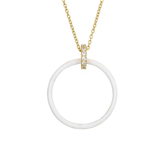 Colgante Plata Dorada Mujer 27mm COZ0328DOEW Círculo Enamel Blanco Circonitas