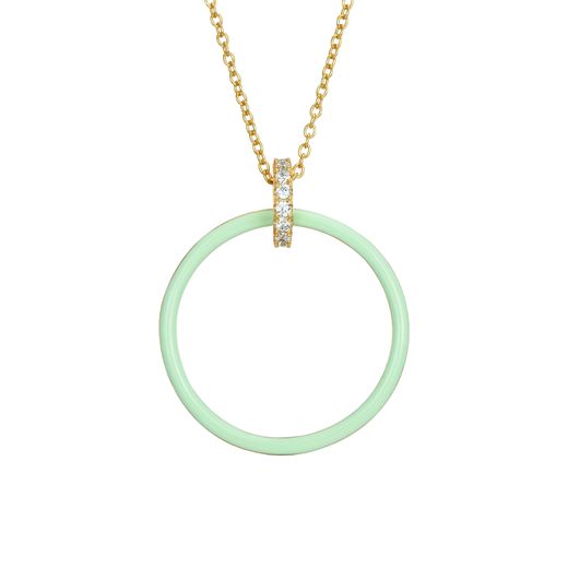 Colgante Plata Dorada Mujer 27mm COZ0328DOME Círculo Enamel Mint Green Circonitas