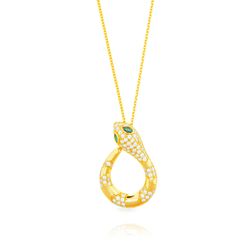 Colgante Plata Dorada Mujer 27x18mm COZ0387DOZV Serpientes Circonitas Verdes