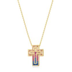 Colgante Plata Dorada Mujer 27x20mm COZ0413DOVA Cruz Circonitas Multicolor
