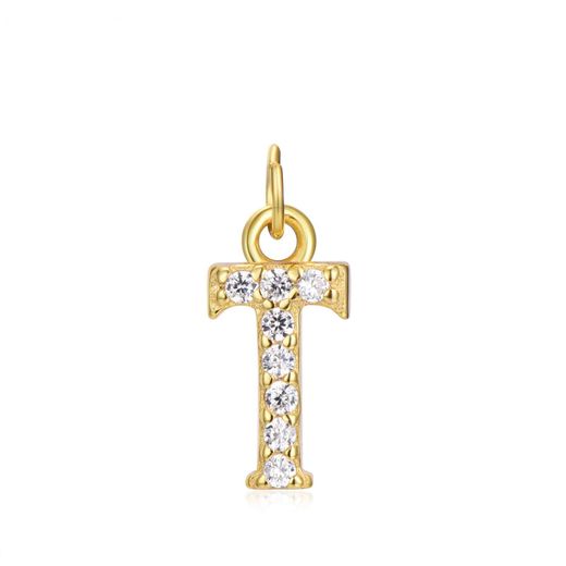 Colgante Plata Dorada Mujer CHZ0035DOCZT Letra T Circonitas