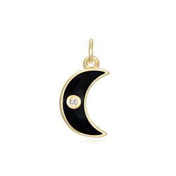 Colgante Plata Dorada Mujer CHZ0053DOEN Luna Enamel Negro Circonita