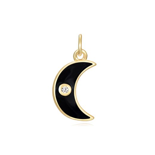 Colgante Plata Dorada Mujer CHZ0053DOEN Luna Enamel Negro Circonita