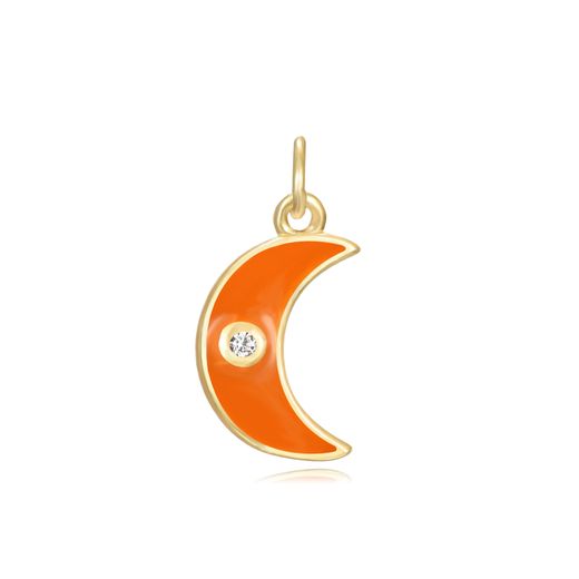 Colgante Plata Dorada Mujer CHZ0053DOEO Luna Enamel Naranja Circonita