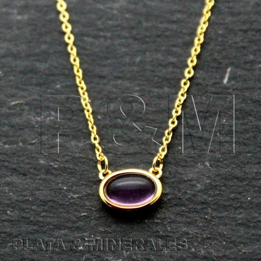 Colgante Plata Dorada Mujer COM0009DOAM Óvalo Piedra Mineral Rubí