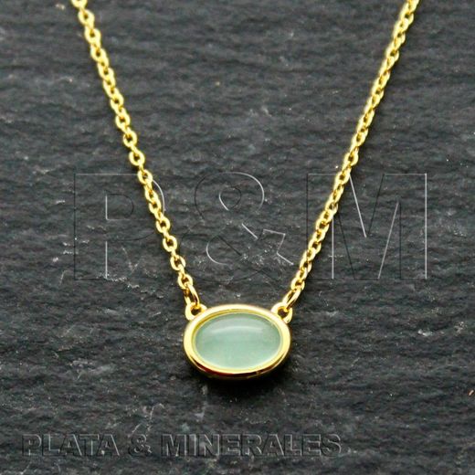 Colgante Plata Dorada Mujer COM0009DOCA Óvalo Piedra Mineral Calcedonia