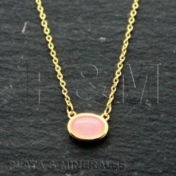 Colgante Plata Dorada Mujer COM0009DOCR Óvalo Piedra Mineral Cuarzo Rosa