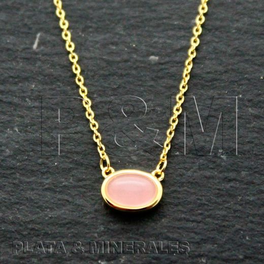 Colgante Plata Dorada Mujer COM0009DOCR Óvalo Piedra Mineral Cuarzo Rosa