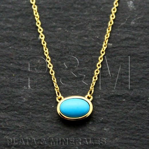 Colgante Plata Dorada Mujer COM0009DOTU Óvalo Piedra Mineral Turquesa