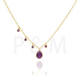 Colgante Plata Dorada Mujer COM0017DOAM Piedras Minerales Amatista