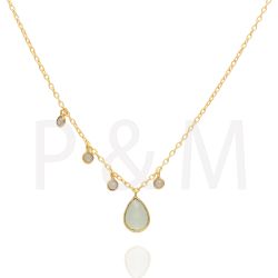 Colgante Plata Dorada Mujer COM0017DOCA Piedras Minerales Calcedonia