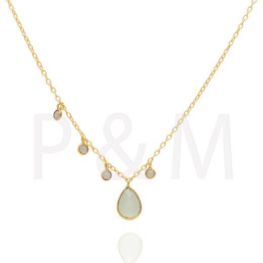 Colgante Plata Dorada Mujer COM0017DOCA Piedras Minerales Calcedonia