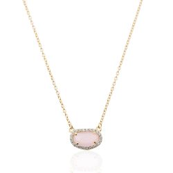 Colgante Plata Dorada Mujer COM0019DOCR Piedra Mineral Cuarzo Rosa Ovalada