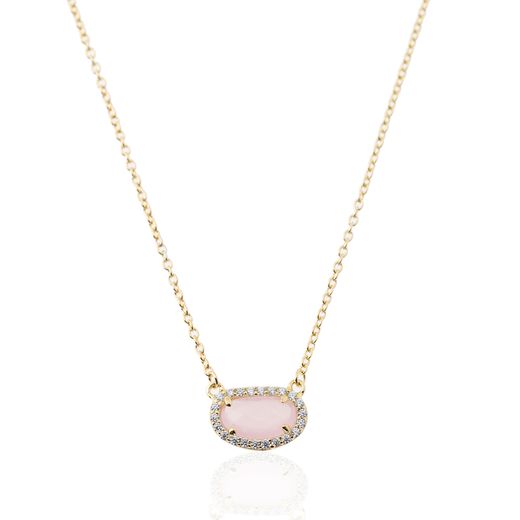 Colgante Plata Dorada Mujer COM0019DOCR Piedra Mineral Cuarzo Rosa Ovalada