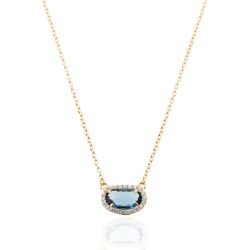 Colgante Plata Dorada Mujer COM0019DOGB Piedra Mineral Glass Blue Ovalada