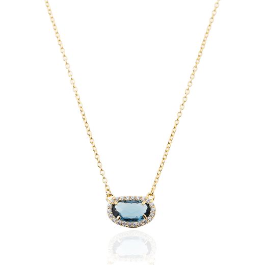 Colgante Plata Dorada Mujer COM0019DOGB Piedra Mineral Glass Blue Ovalada