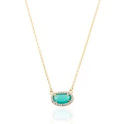 Colgante Plata Dorada Mujer COM0019DOOV Piedra Mineral Onix Verde Ovalada