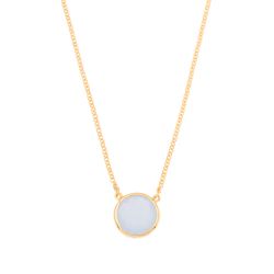 Colgante Plata Dorada Mujer COM0023DOCB Piedra Mineral Calcedonia Azul Redonda