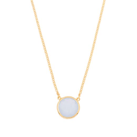 Colgante Plata Dorada Mujer COM0023DOCB Piedra Mineral Calcedonia Azul Redonda
