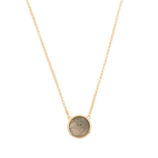 Colgante Plata Dorada Mujer COM0023DOLA Piedra Mineral Labradorita Redonda