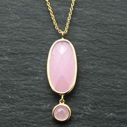 Colgante Plata Dorada Mujer COM0027DOCR Piedras Minerales Cuarzo Rosa