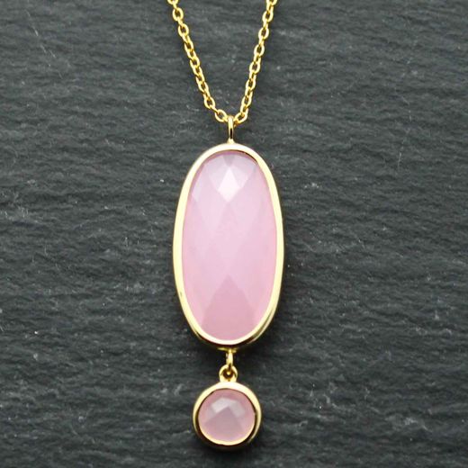 Colgante Plata Dorada Mujer COM0027DOCR Piedras Minerales Cuarzo Rosa