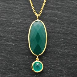 Colgante Plata Dorada Mujer COM0027DOOV Piedras Minerales Onix Verde