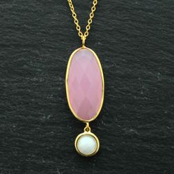 Colgante Plata Dorada Mujer COM0028DOCRPL Piedras Minerales Cuarzo Rosa + Piedra Luna