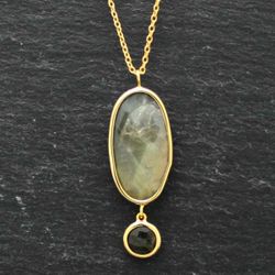 Colgante Plata Dorada Mujer COM0028DOLAOX Piedras Minerales Labradorita + Onix Negro