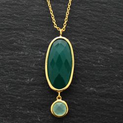 Colgante Plata Dorada Mujer COM0028DOOVCA Piedras Minerales Onix Verde + Calcedonia