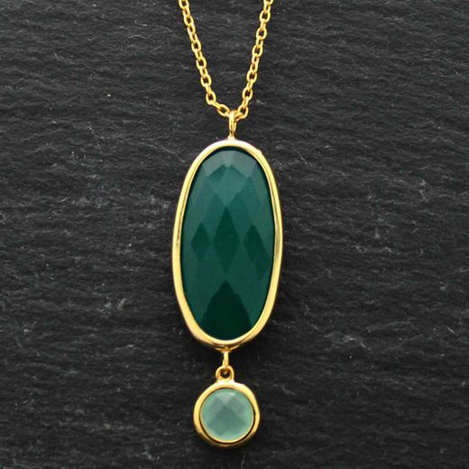 Colgante Plata Dorada Mujer COM0028DOOVCA Piedras Minerales Onix Verde + Calcedonia