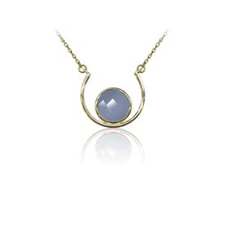 Colgante Plata Dorada Mujer COM0037DOCB Piedras Minerales Calcedonia Azul