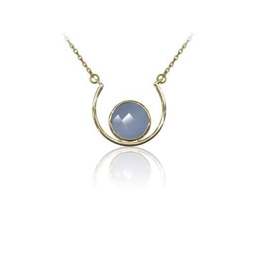 Colgante Plata Dorada Mujer COM0037DOCB Piedras Minerales Calcedonia Azul