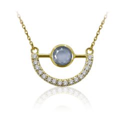 Colgante Plata Dorada Mujer COM0038DOCB Piedras Minerales Calcedonia Azul