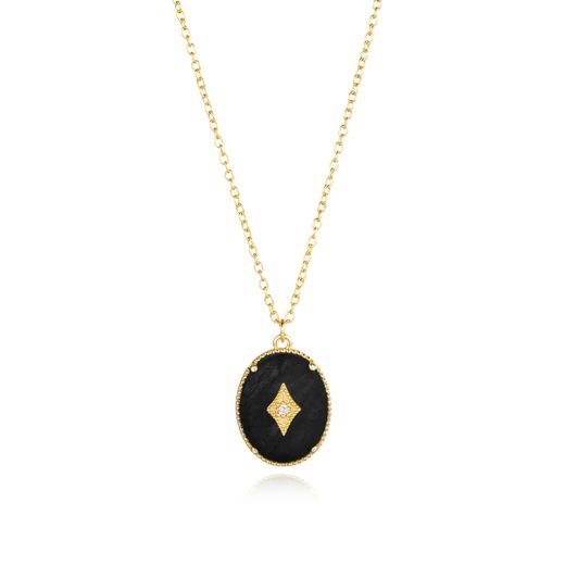 Colgante Plata Dorada Mujer COM0064DOOX Piedras Minerales Onix Negro