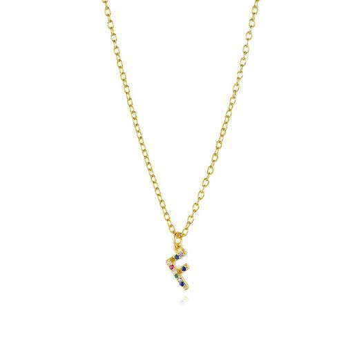 Colgante Plata Dorada Mujer COZ0202DOF Letra F C. Circonitas Multicolor