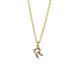 Colgante Plata Dorada Mujer COZ0202DOR Letra R C. Circonitas Multicolor